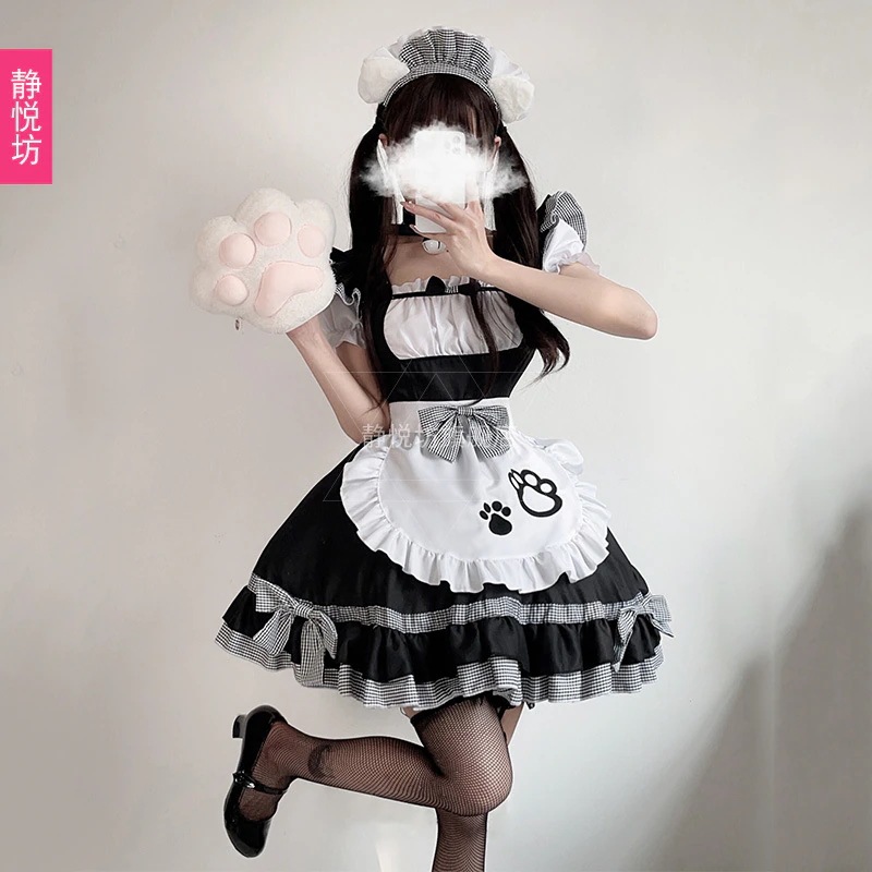 黒のメイド服日本のコスプレアニメ男性用服ロリコスメイド制服メイドプリンセススカート