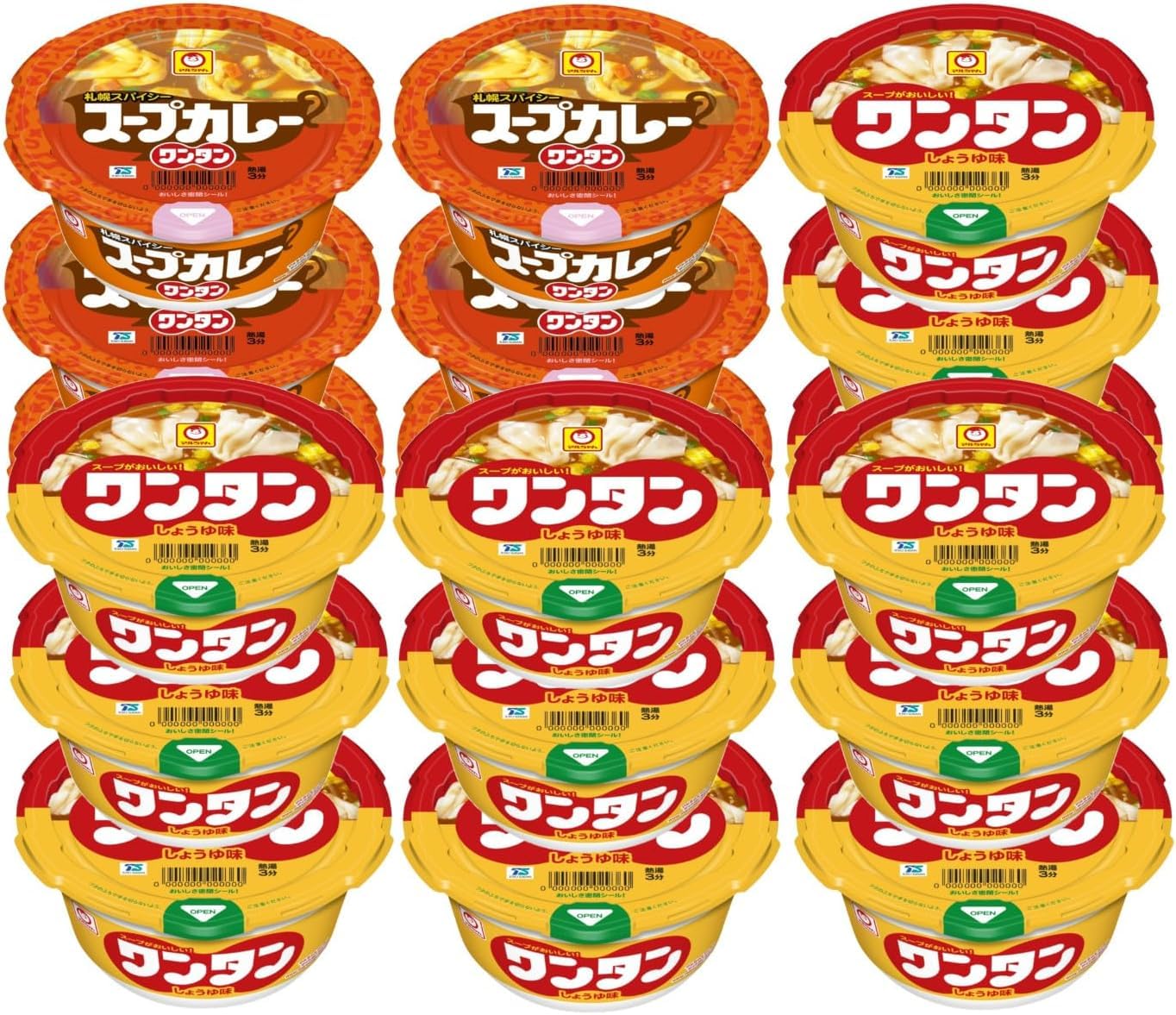 東洋水産 【セット商品】マルちゃん ワンタンスープ しょうゆ＆スープカレー 2種アソート(しょうゆ味 12個 スープカレー6個)