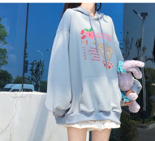 キュートウサギ耳フードパーカー トップス パーカー トレーナー フーディー ロング丈 袖あり 長袖 ラウンドネック 綿 光沢 かわいい 大人可愛い きれいめ シンプル 上品 おしゃれ レトロ ラブリー