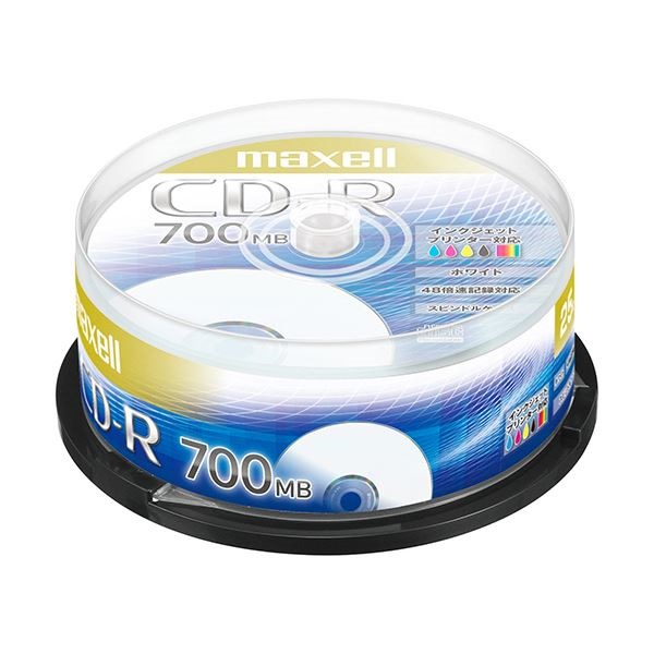 （まとめ） マクセル データ用CD-R 700MB48倍速 ホワイトプリンタブル スピンドルケース CDR700S.PNW.25SP 1パック（25枚） 10セット