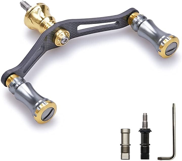 90mm リール ハンドル 3色 シマノ ダイワ 通用 1.5K炭素布 カーボンクランクハンドル スピニングリール用 ゴールド＆ガンメタル 156(ゴールド＆ガンメタル)