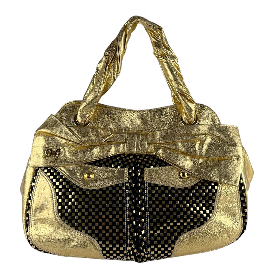ディーアンドジー D&G ハンドバッグ レザー ゴールド×ブラック レディース z8144