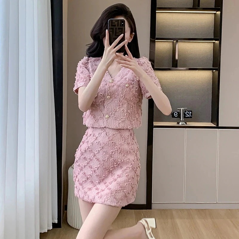 涼しく楽ちんアップ ピンク レース 感 スカートレディース 上下 服 新作