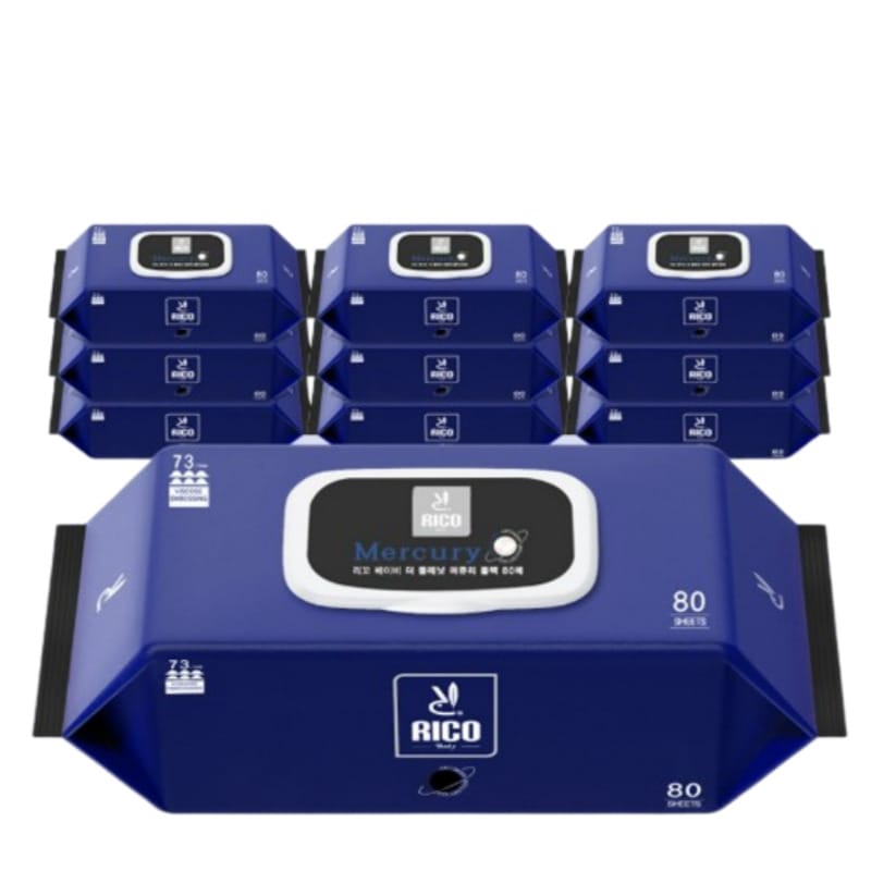 RICO ベビー 低刺激 ベビーウェットティッシュ ザプラネット マーキュリー ブラック 80枚 10パック（韓国産）