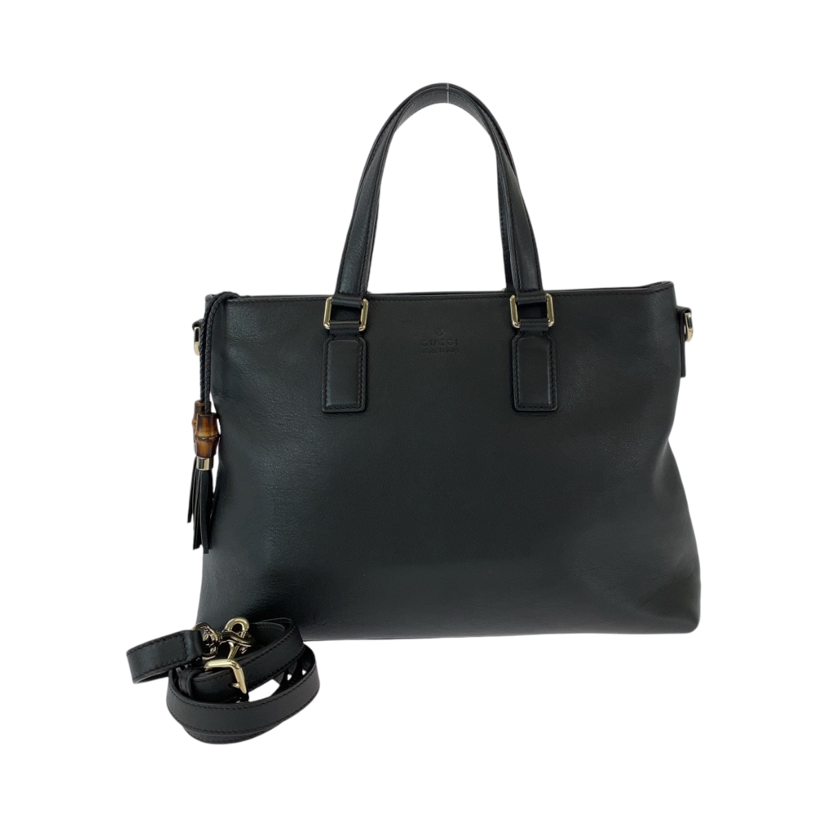 美品 バンブー タッセル ブラック 黒 シルバー金具 レザー 365346 ショルダーバッグ ハンドバッグ 2way レディース 408474