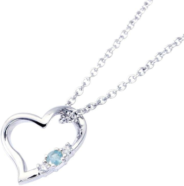 ハートアクアマリン レディース ペンダント ダイヤモンド 3月の誕生石水色 小さい 小粒 小振り ネックレス (ブルー)