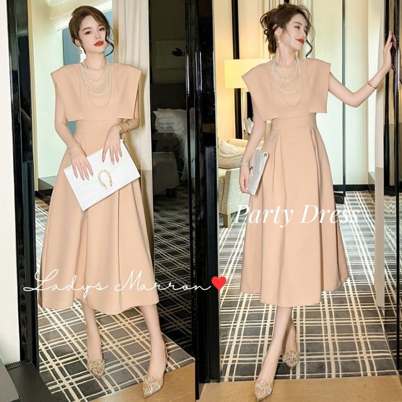 6月の新製品利用可能なポイント お呼ばれドレス 結婚式 ベージュドレス 夏ドレス ノースリーブドレス パーティードレス 韓国 20代 プチプラ 結婚式ドレス 披露宴 結婚式服装 大人ドレス 結婚式お