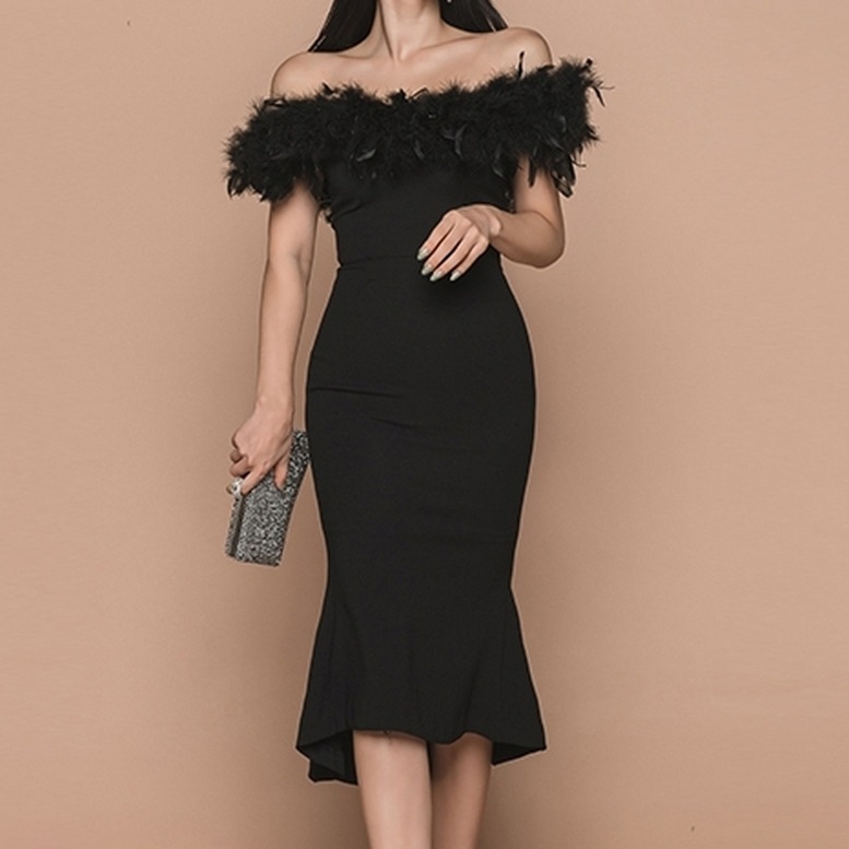 ワンピース ドレス レディース マーメイドワンピース タイト オフショルダー フィッシュテール