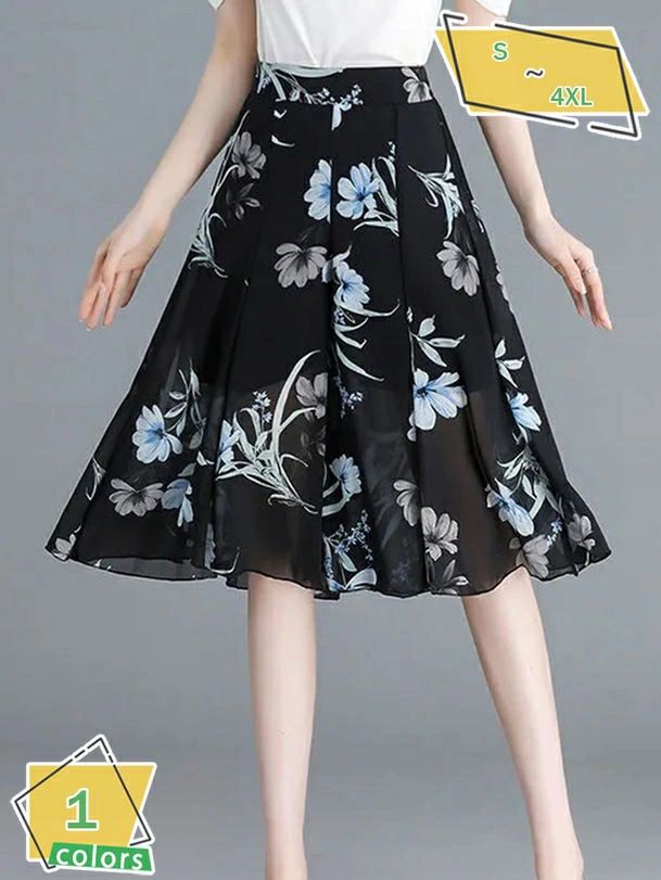 [Prime pick]ロングスカート 夏 レディース 花柄 スカート プリント シフォン ベルト付き ウエストゴム 上品 着痩せ ふんわり シフォンスカート フレア シースルー 大きいサイズ マキシ