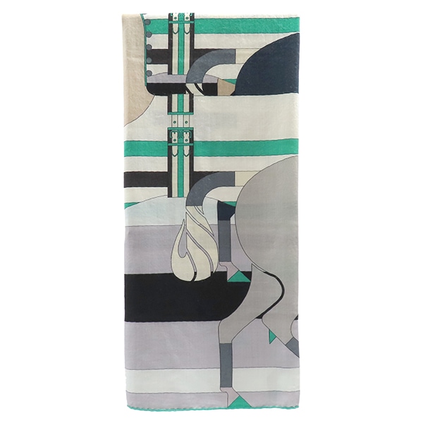 エルメス ストール カレ140 カレジェアン カシミヤ シルク ミント×グリ×ブラック 【ROCABAR /ロカバール】 2018AW 【中古】