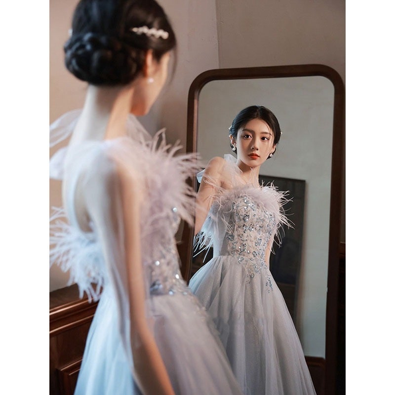 イブニングドレス ブルー 誕生日 プリンセスドレス ライト ラグジュアリー ニッチ ハイエンド フランス人 女性 ハイエンド ホスト 卒業 大人 婚約 5,944円