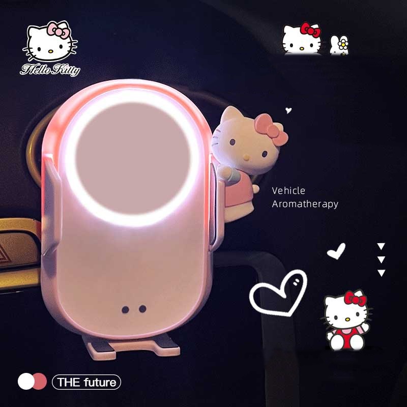 キティ車用品 スマホホルダー 吸盤 車載ホルダー 車 ワイヤレス充電 車載スマホホルダー 自動調整 自動開閉