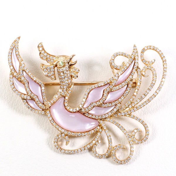 K18 18金 PG ブローチ ペンダントトップ シェル ダイヤ 1.17 0.01中古