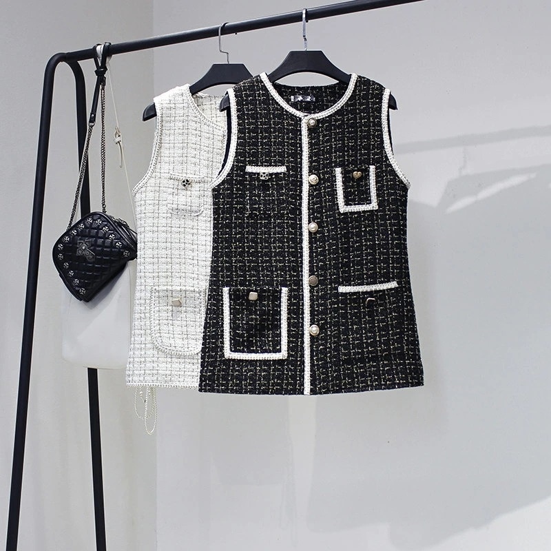 【即納】カジュアル エレガント ツイード 今季も大流行 通勤 ベスト