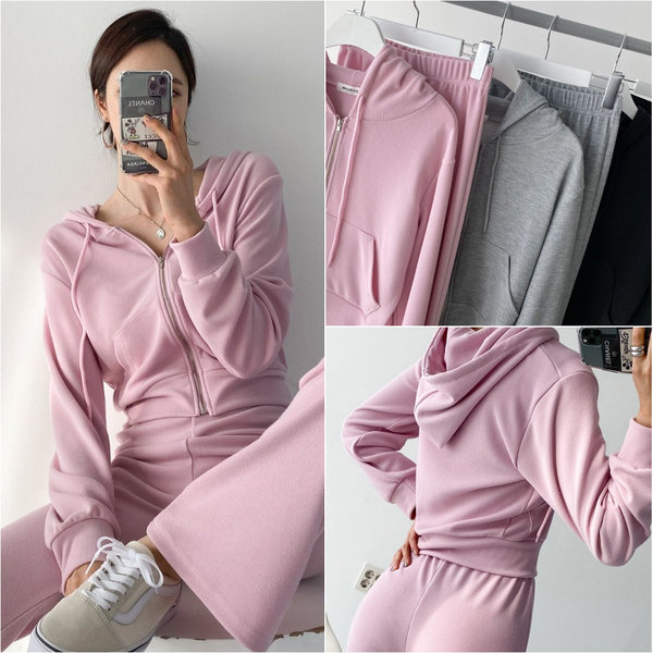 クロップジップアップ フード ブーツカットパンツ ラベンダーライラック トレーニングセット