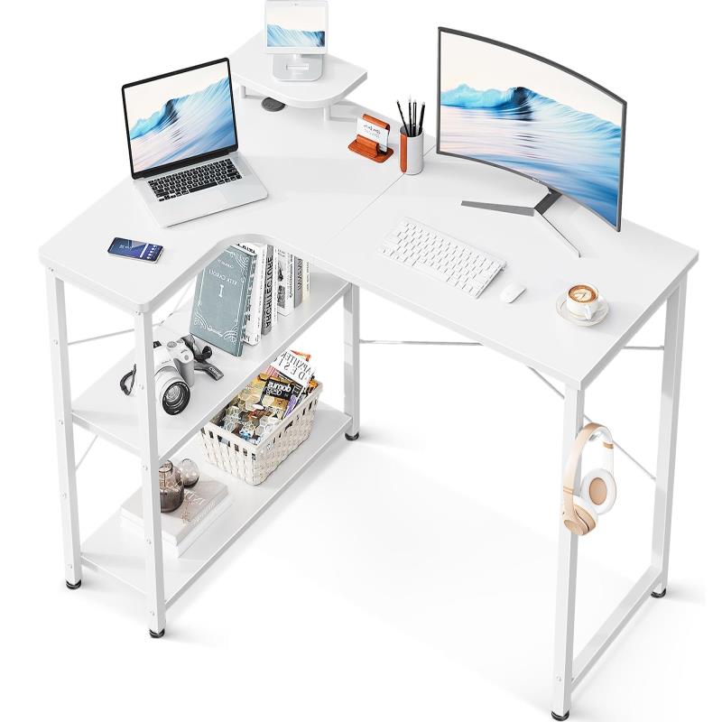 ODK パソコンデスク L字 ゲーミングデスク 幅110 L字デスク pcデスク desk 机 ラック付き 収納 オフィスデスク 在宅勤務 組立簡単 書斎 ホワイト 左棚 7,559円