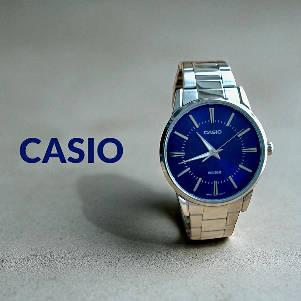 海外限定モデル カシオ アナログ 腕時計 手表 メンズ 男女兼用 シンプル 文字盤 青 シルバー メタル ステンレス腕時計 ビジネス 仕事用 おしゃれ 時計 誕生日プレゼント 大学生 彼氏 彼女 夫