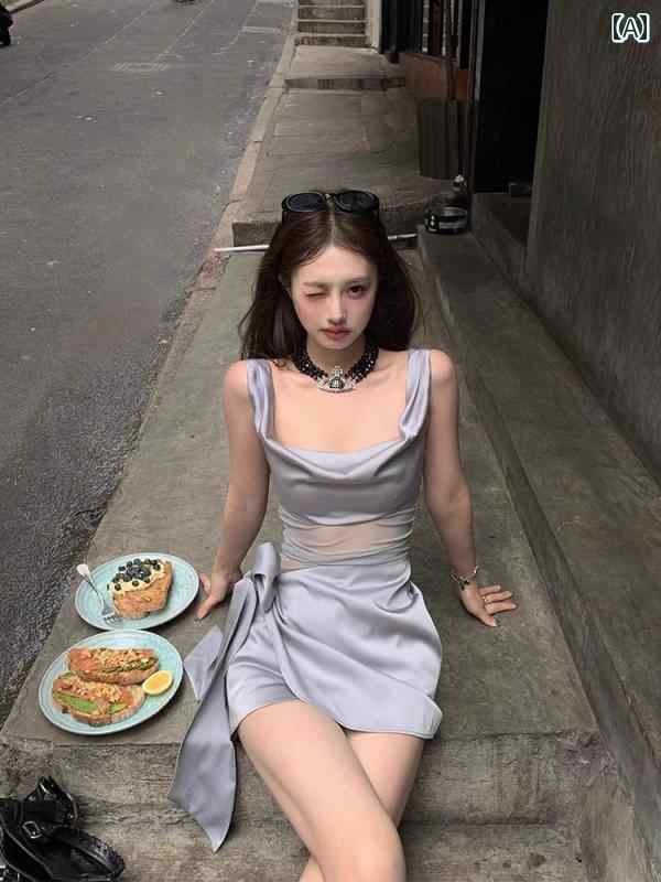 ドレス　パーティー　レディース アメリカ ホット ガール 魅惑的 サテン サスペンダー ドレス 女性 夏 誕生日 パーティー 小さい ショート