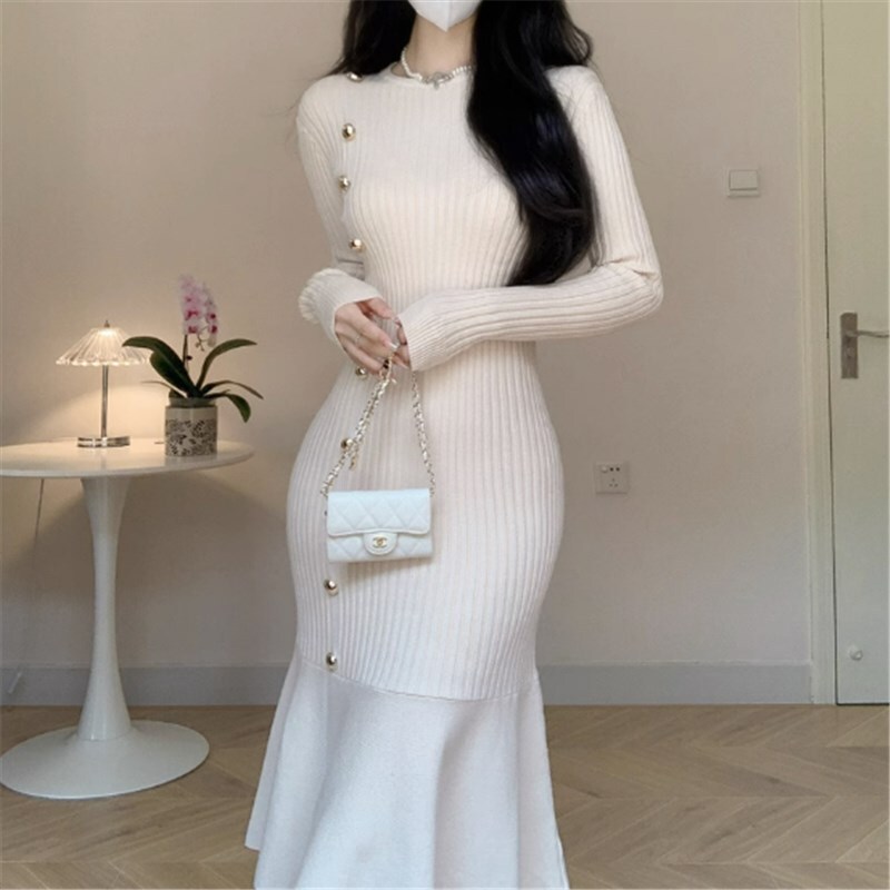 ワンピース セーター ミモレ丈スカート ミモレ ミモレ丈 袖あり 長袖 ラウンドネック レギュラー ハイウエスト かわいい 大人可愛い きれいめ シンプル カジュアル 大人 上品 おしゃれ お洒落