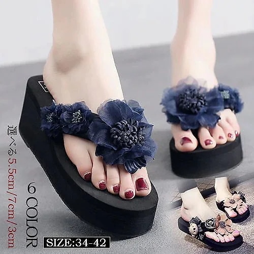 りの花スリッパリボン花厚底ビーチサンダル厚底ビーチサンダル平底ビーチサンダル6色3cm55cm7cm upカジュアルスリッパ女性用サンダル美脚ビーチサンダル 49,954円