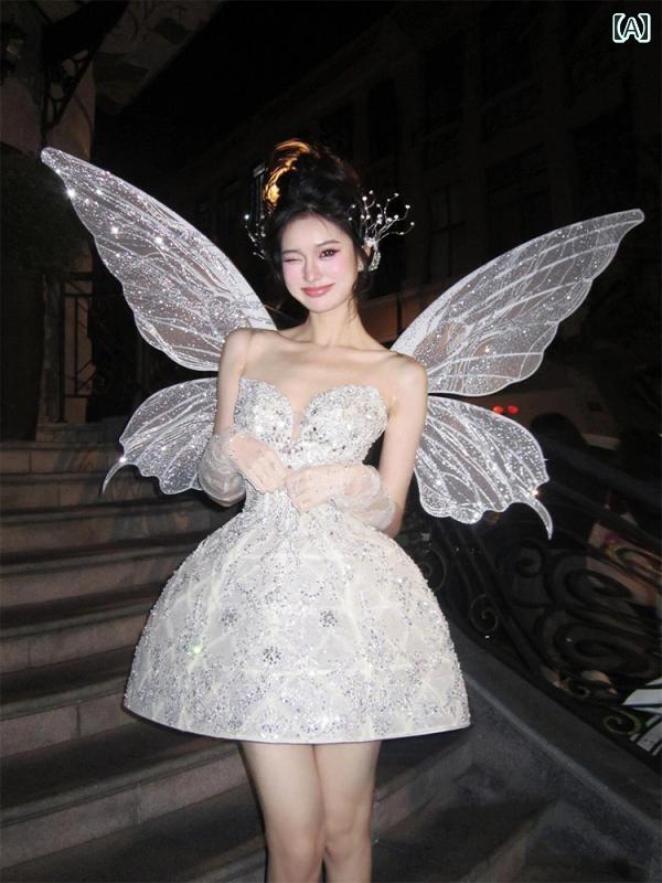 ドレス　パーティー　レディース 成人 式 誕生日 パティ ドレス 軽量 高級 重厚 スパンコール 年次 総会 フレンチ プリンセス チュチュ スカート