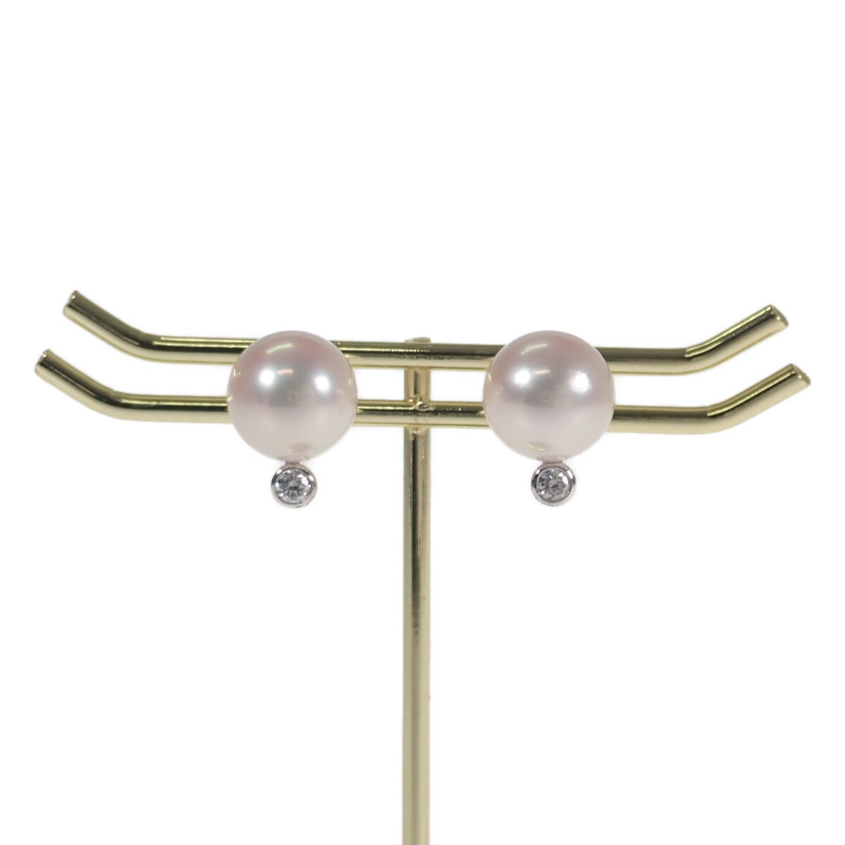 【Aランク】K18WG ホワイトゴールド デザインピアス パール ダイヤモンド 0.1ct