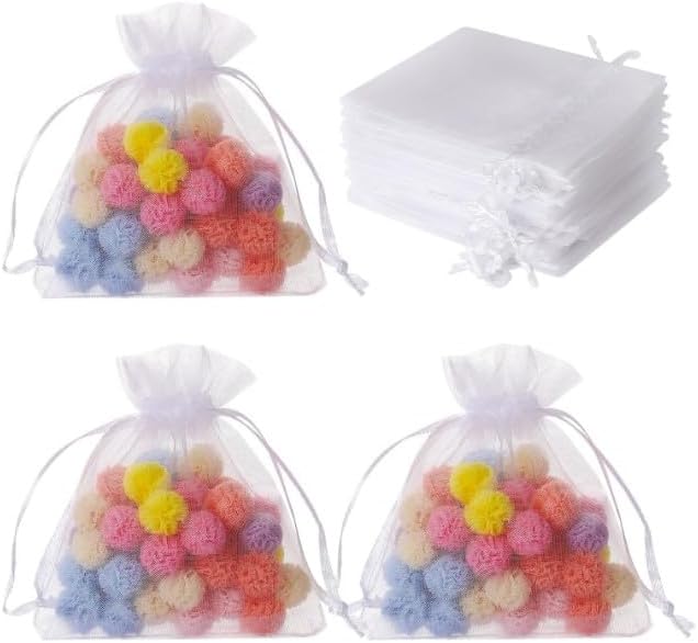 BWESOO 50枚 ホワイト ミニ シアーオーガンザ ギフトバッグ 2x3 通気性収納バ