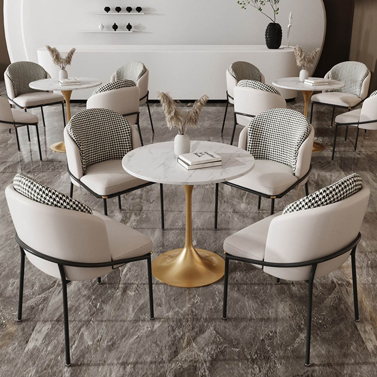 ラウンジチェア ロビーチェア ダイニングチェア PUレザー 千鳥格子 チェア 2トーンカラー カフェ レストラン レトロ 韓国インテリア シック ラウンジ ラウンジチェア 高級感 椅子