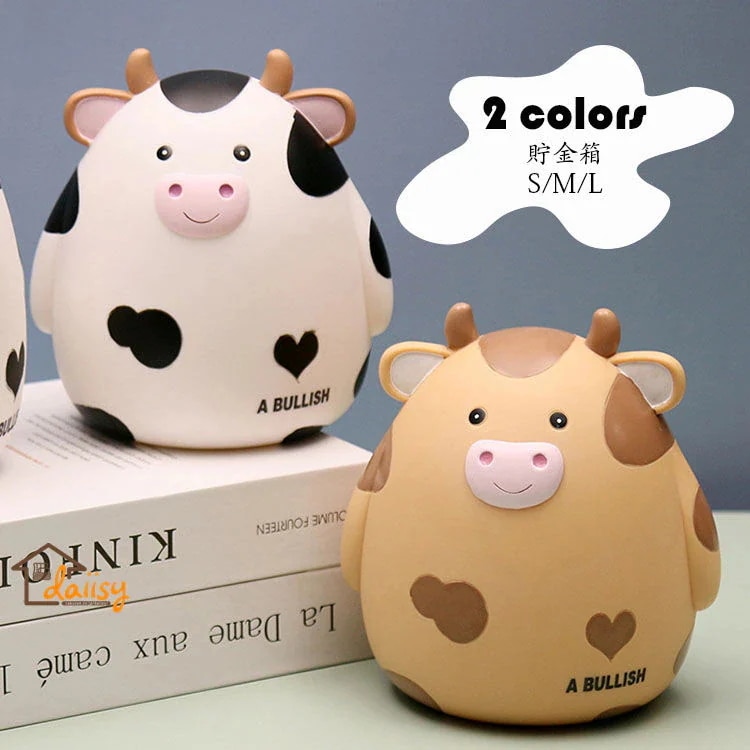 【20点セット】急速出荷M：175*155*5cm 貯金箱 おしゃれ マネーバンク 子供 硬貨 コイン お札 紙幣 牛の形 可愛い 飾り付き 金庫 おもちゃ 大容量 小銭投入ボックス お金 お玉 コイ