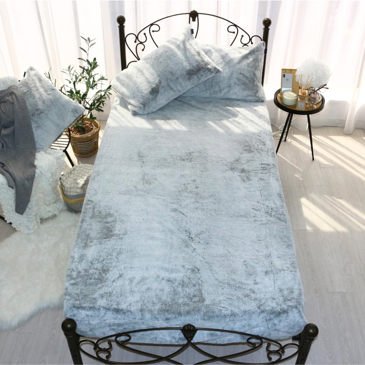 ラビットファー タッチ ボックスカバー あったか ボックスシーツ BOXカバー BOXシーツ クイーン スモーキーグレー SN-26-300-33