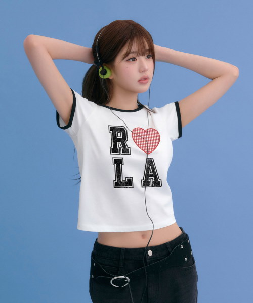ロラローラアイラブローラパッチワークリンガー Tシャツホワイト