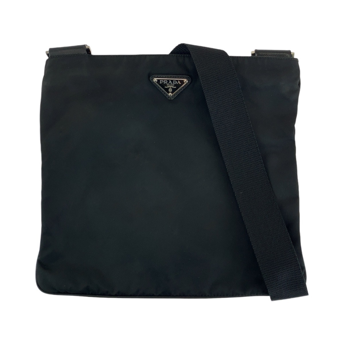 美品 テスート 三角ロゴプレート 男女兼用 ブラック 黒 シルバー金具 ナイロン ショルダーバッグ ポシェット メンズ 408988