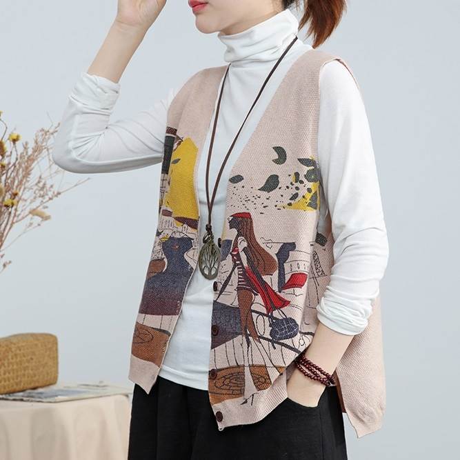 レディース トップス ベスト 前開き ショート 袖なし ノースリーブ Vネック スリット サイドスリット ニット かわいい 大人可愛い シンプル カジュアル おしゃれ レトロ アジアン こなれ感 ラフ