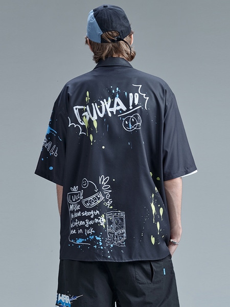 LIU YUと同じスタイルのヒップホップグラフィティ半袖シャツ 5,304円