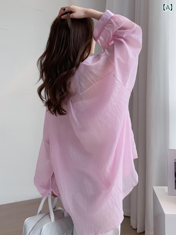 Yシャツ　無地　シンプル 日焼け防止 シャツ レディース 春 薄手 通気性 アウトドア カーディガン フェアリー 長袖 ジャケット