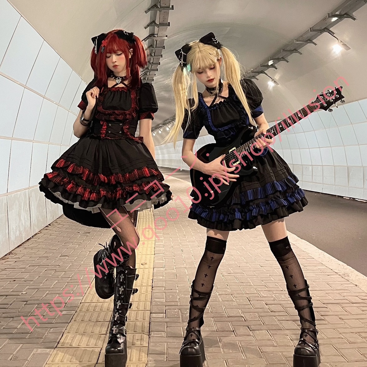 今年人気のロリータSALEパンクキャット＊パンクロックロリータスプリット2点セット愛されドッキングワンピース