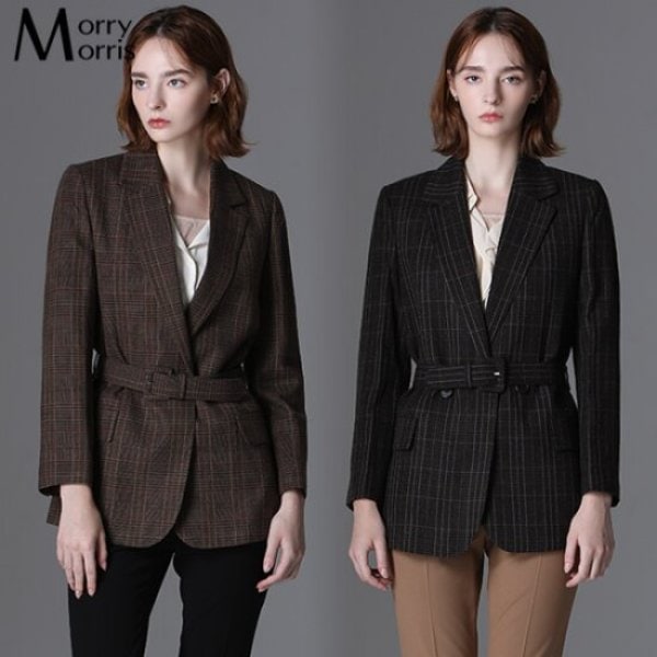 LEOT モダンクラシック ベルテッド チェック ウール ブレンド ジャケット