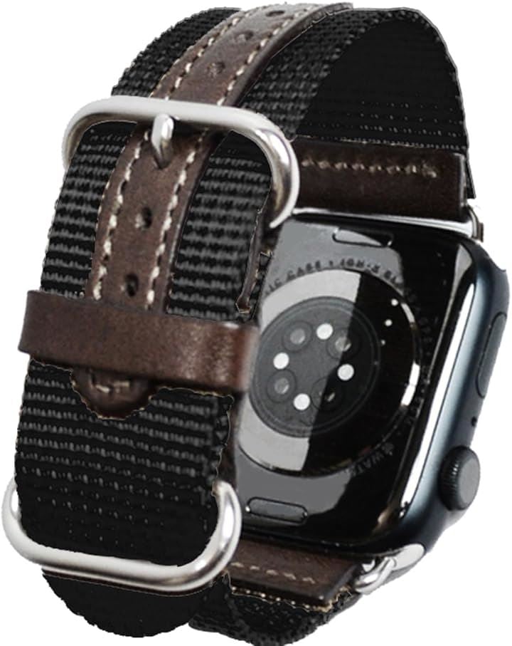 atelierCODEL アップルウォッチ バンド 職人が付け心地を追求 apple watch ナイロン(ブラック（穴革補強バージョン）, 38mm/40mm/41mm/42mm)