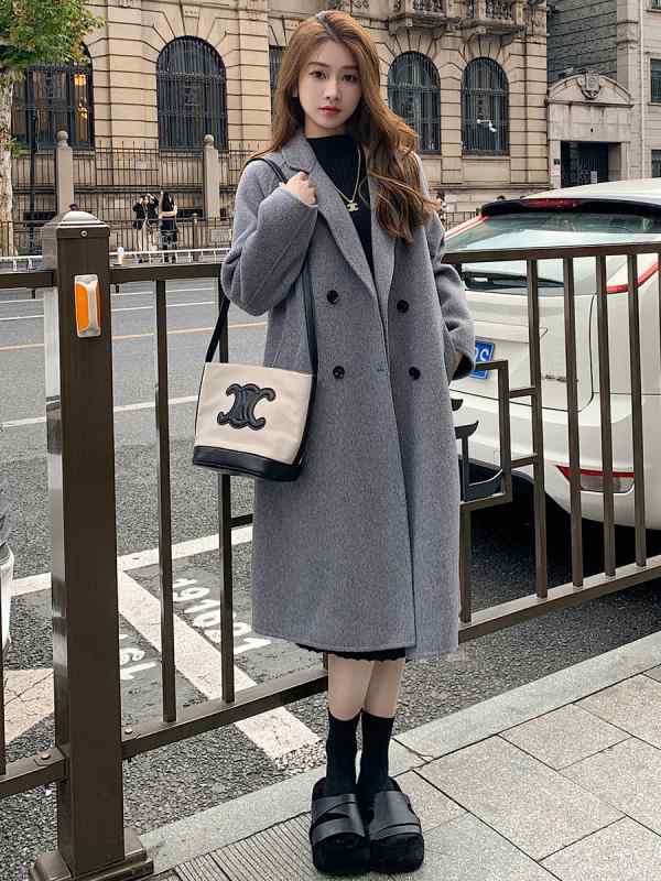 秋服 レディース ファッション オシャレ カワイイ シンプル 大人カワイイ 大きいサイズ ハイエンド グレー ウール コート 韓国スタイル