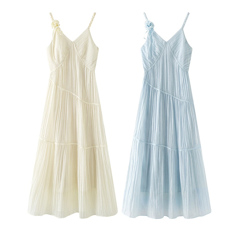 【急速発送】送.料.無.料.フラワーフレンチ リゾート風 海辺ハイウエストロングスカート キャミソールワンピース