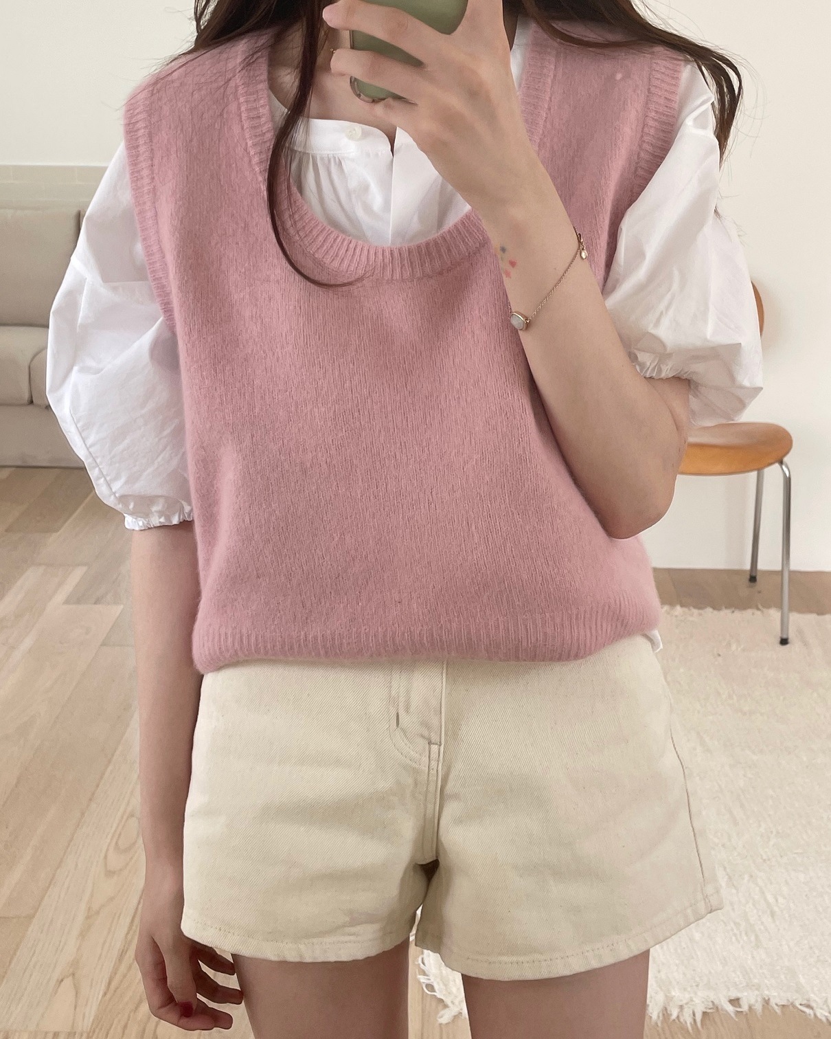 ランド ラウンド ルーズフィット ラクーン ニット ベスト