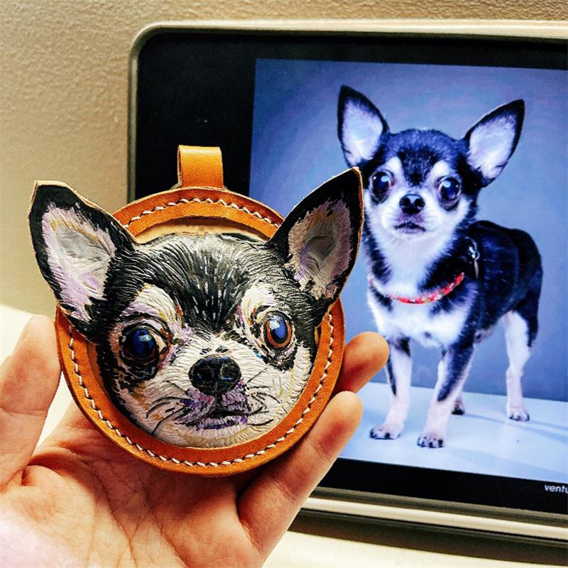 写真から作れるペットのオーダーメイドグッズ キーホルダー 本革 ペット 記念品 メモリアル 犬猫 手作り 手元供養 形見 カスタマイズ トレーラ バッグ掛け