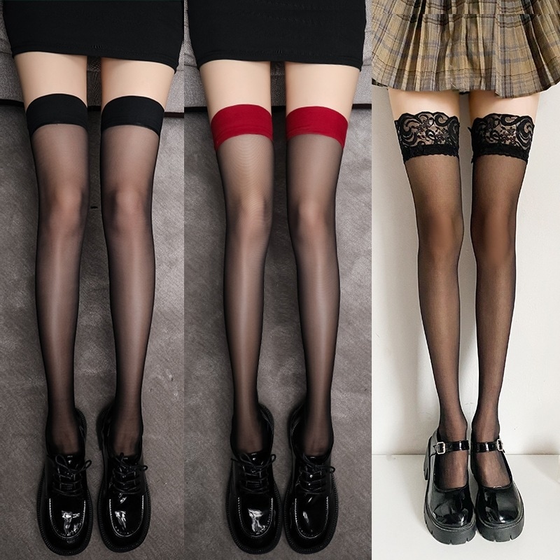 【1つ買うと10つ無料】トレンディなセクシーな純粋な黒いストッキングを備えた膝の長い端の長いブソックスウルトラシンレッドハイブスプライシングストッキングストッキング 14,839円