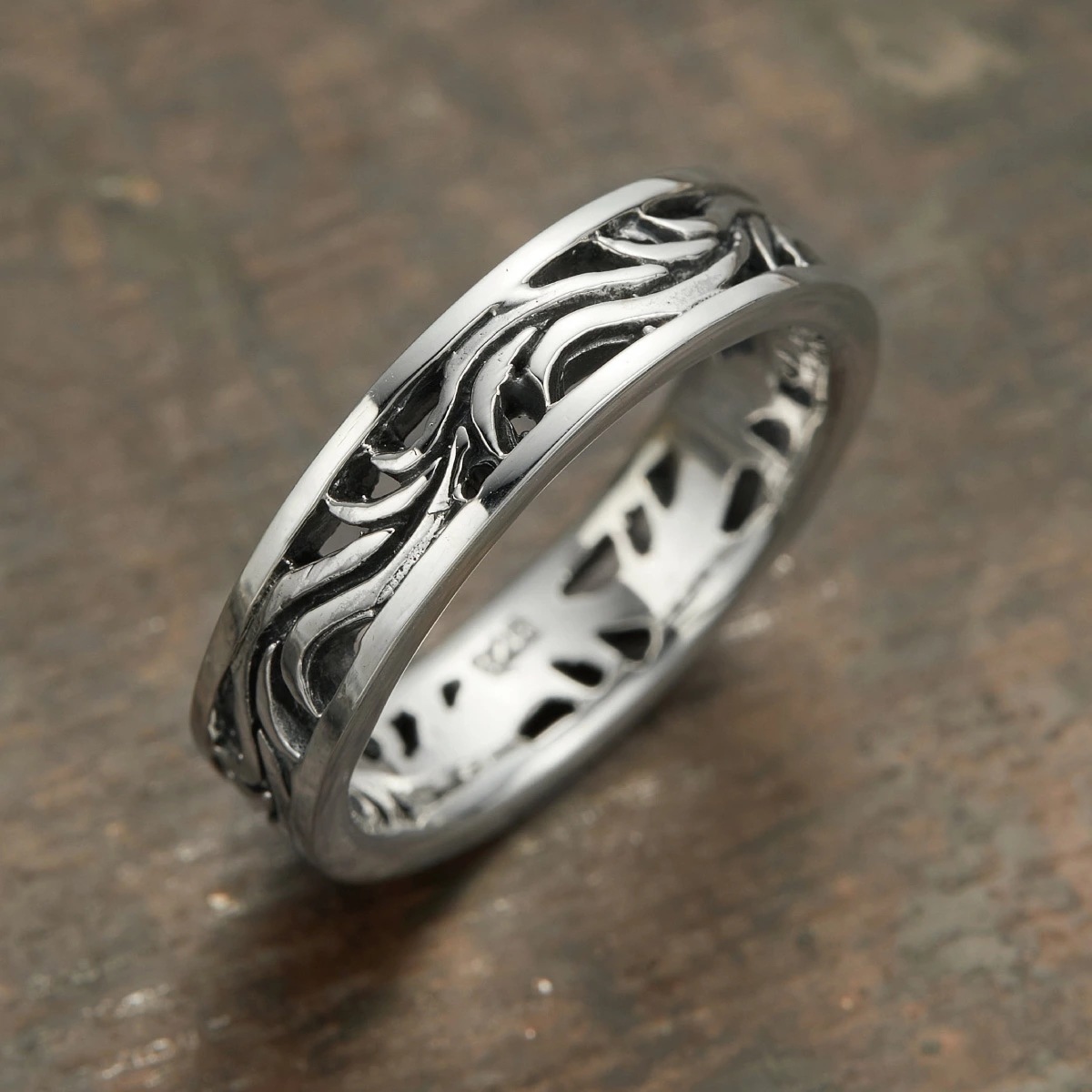 リング メンズ シルバー925 燻し いぶし アラベスク 模様 唐草 透かし彫り シンプル
