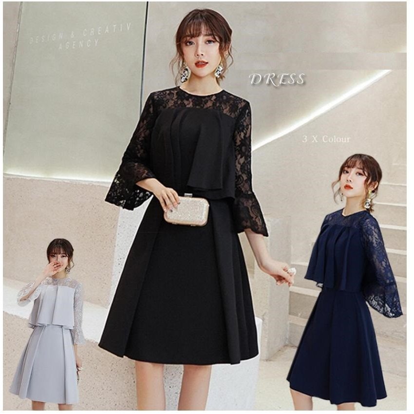 パーティードレス レディース 結婚式ワンピース 安い フレア袖 ワンピースドレス Aライン ウエディ