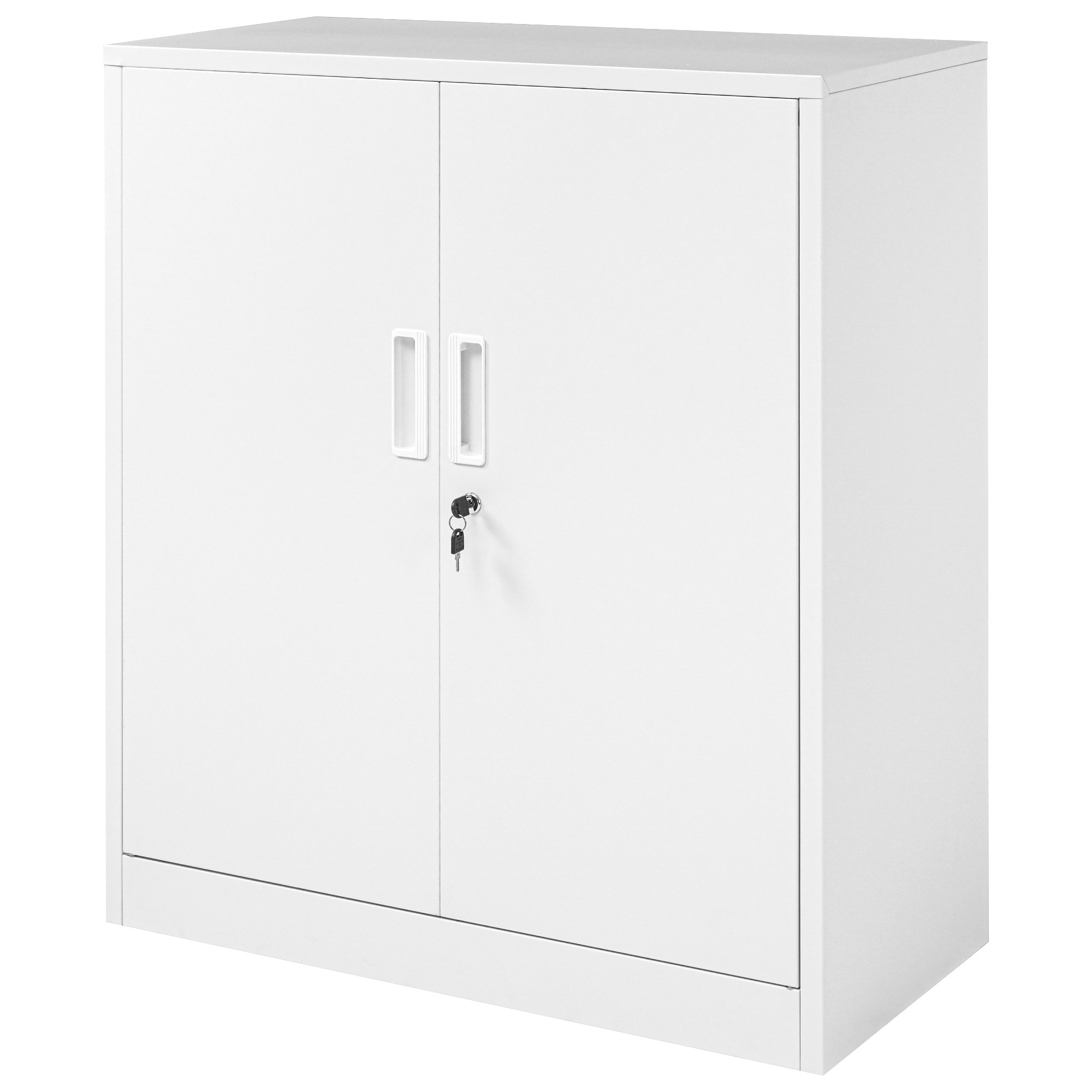 スチール書庫 両開き書庫 書類保管庫 保管庫 収納 オフィス 業務用 書庫 おしゃれ キャビネット スチールキャビネット ベース付き 可動棚 A4対応GG9022 White SteelG64