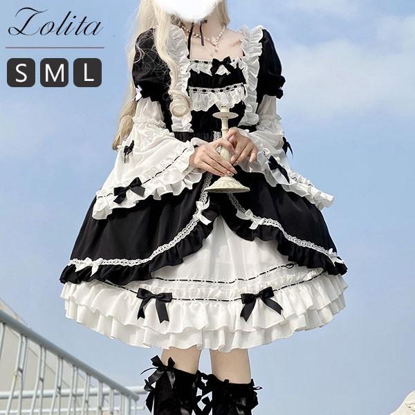 【人気製品 急速出荷】 ロリータ ワンピース ゴスロリ ハロウィン 仮装 大人 女性 ブラック 黒 半袖 長袖