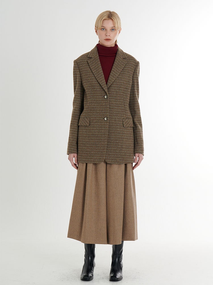 울 트위드 체크무늬 루즈핏 싱글 2버튼 블레이져