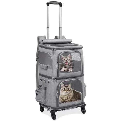 3日で出荷 ポータブルペットキャリーバッグ ユニバーサルホイール付き 4輪360度回転 上下2層バッグ 折り畳み式 大容量 安定性 小型犬 猫 小動物 15kg 通気性 散歩 旅行 通院 災害避難用