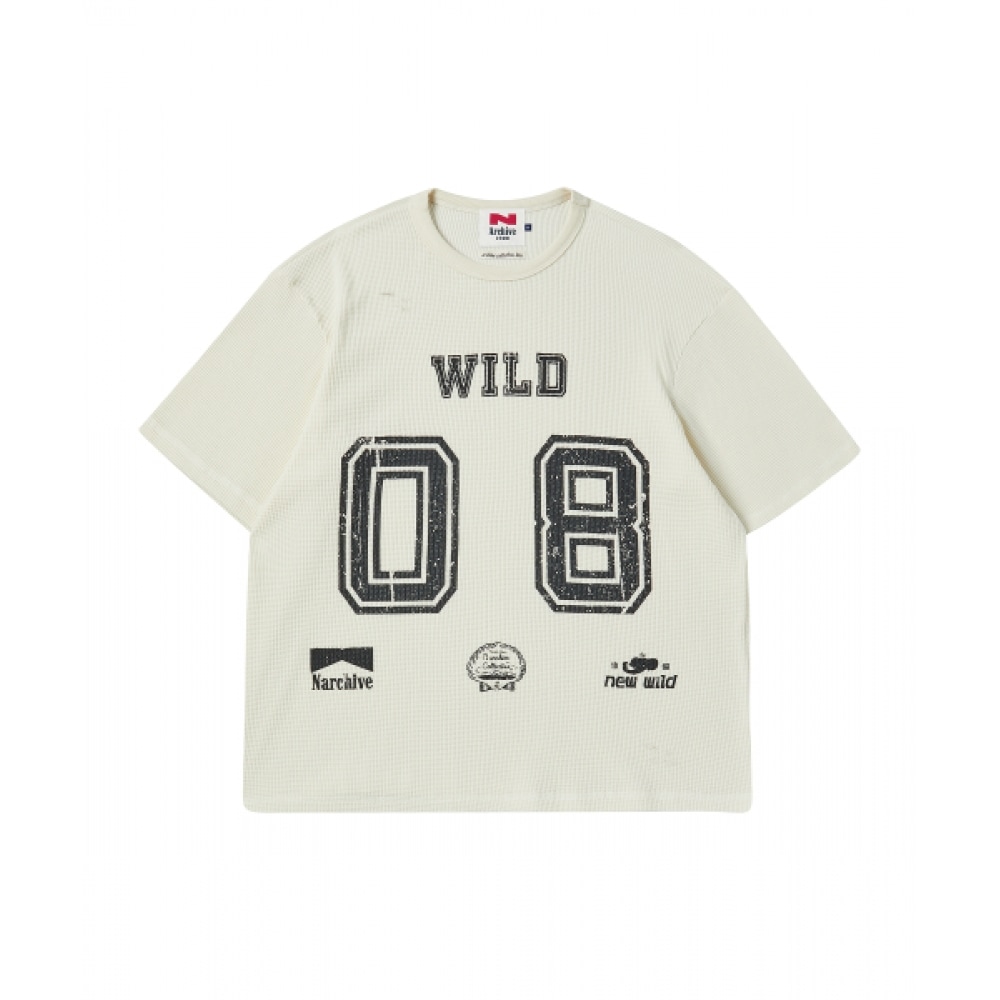BEYOND CLOSET [コレクションライン] ビンテージディテールウォッシュワッフルコットンダメージショートスリーブ Tシャツアイボリー
